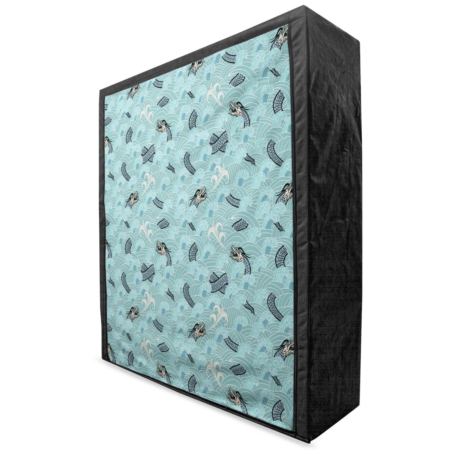 Ambesonne Japanese Wave Portable Fabric Wardrobe - Dragon & Ocean Monster Print Clothing Organizer with Shelves, 59