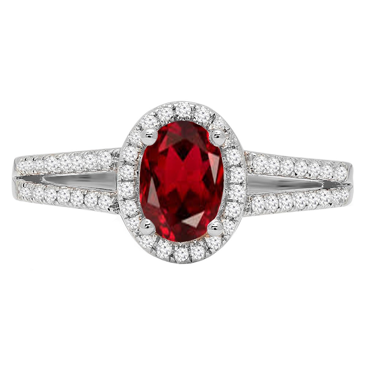 10K White Gold Oval Gemstone & Round Diamond Bridal Halo Engagement Ring – Dazzlingrock Collection (7x5mm) | Perfect for Proposals, Weddings & Anniversary Gifts