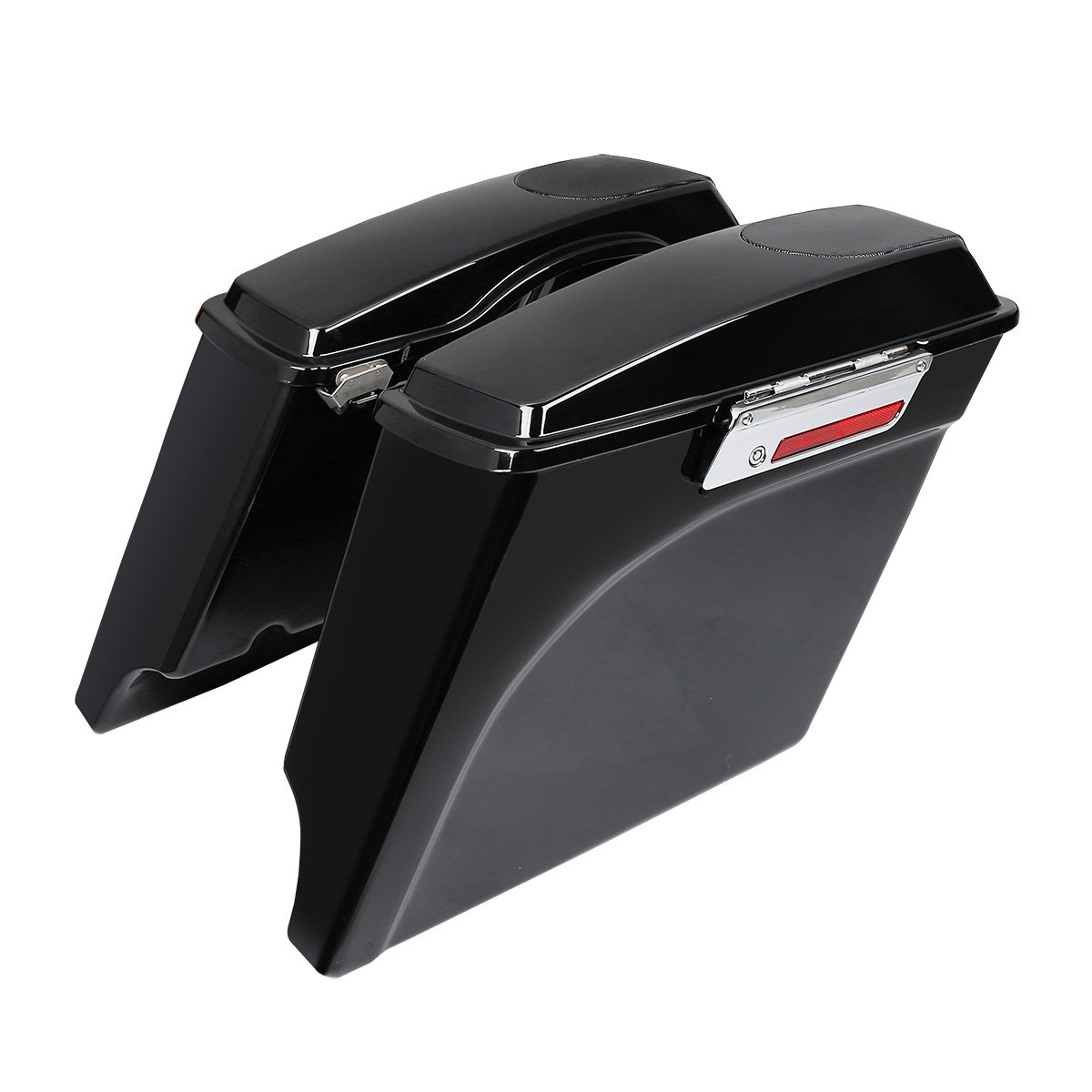 SLMOTO 5 Inch Stretched Motorcycle Saddlebags with 5x7 Speakers - Waterproof Extended Saddle Bags Compatible with Harley Touring, Road Glide, Electra Glide Ultra Classic (1993-2013) - Perfect for Long Rides & Road Trips
