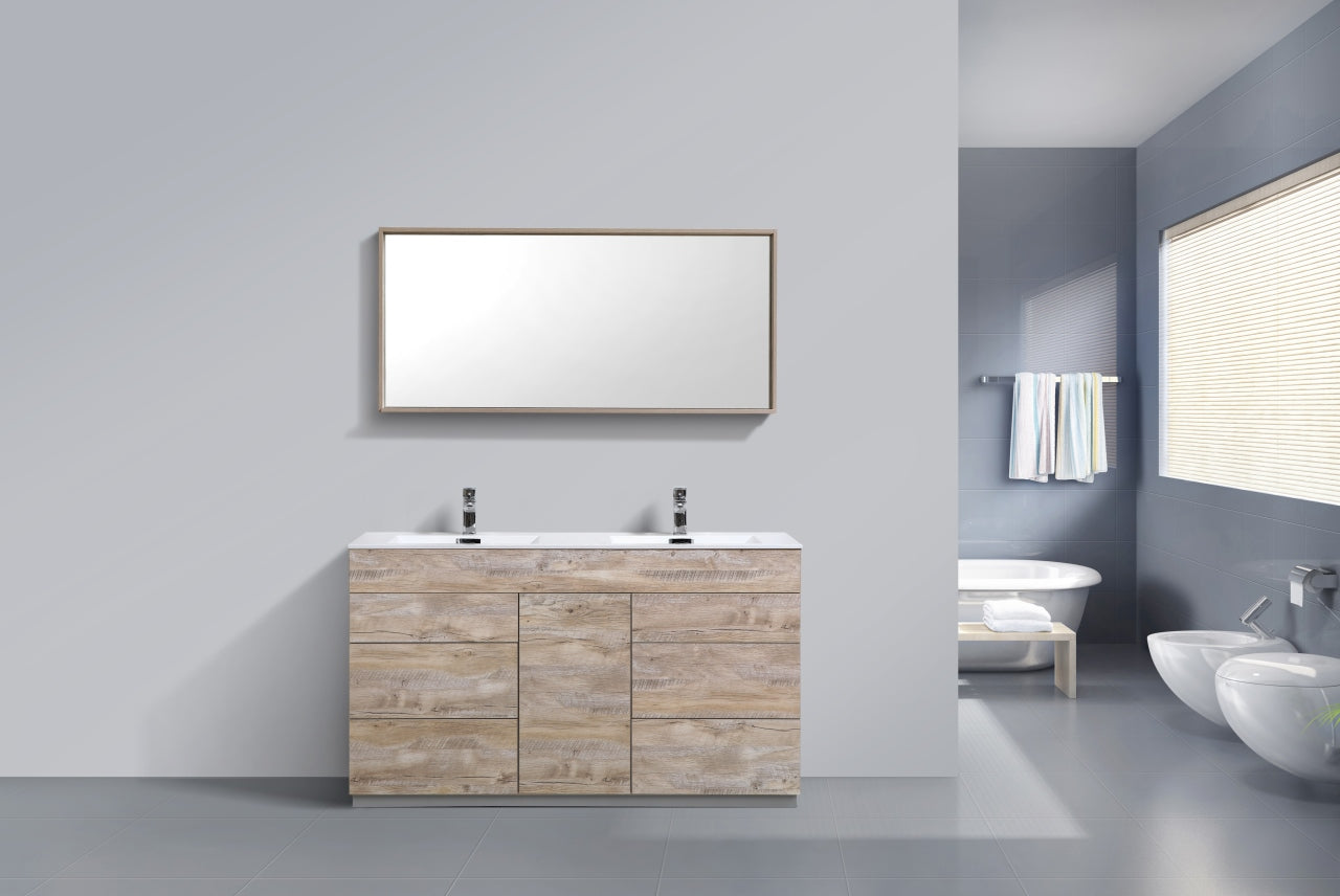 Modern Double Sink Bathroom Vanity with Nature Wood Finish - Floor Standing Cabinet for Contemporary Bathroom Design - Perfect for Master Bath, Guest Bath & Powder Room Renovations
