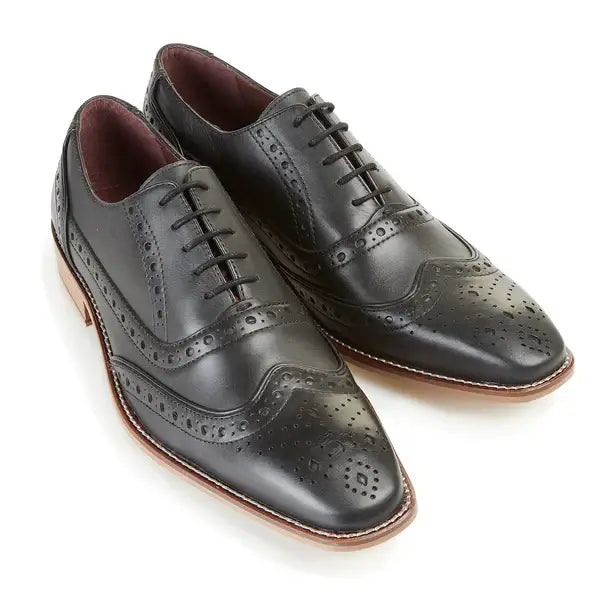 Men's Black Sidney Oxford Shoes - Classic London Brogues for Formal & Business Wear - Comfortable Dress Shoes for Office, Wedding & Special Occasions