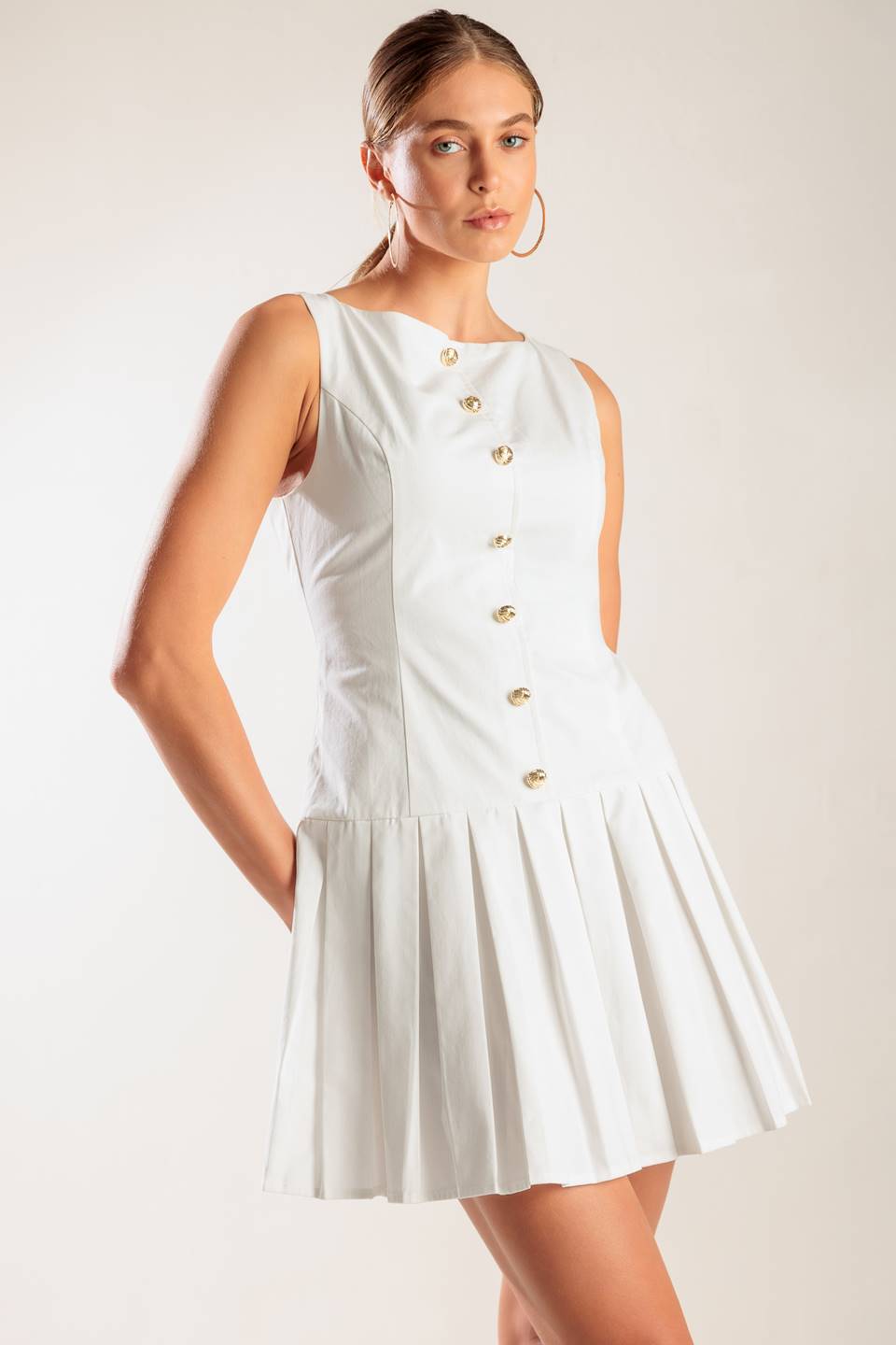 Elegant White Pleated Mini Skirt Dress - Women's Fashion for Parties, Dates & Casual Outings