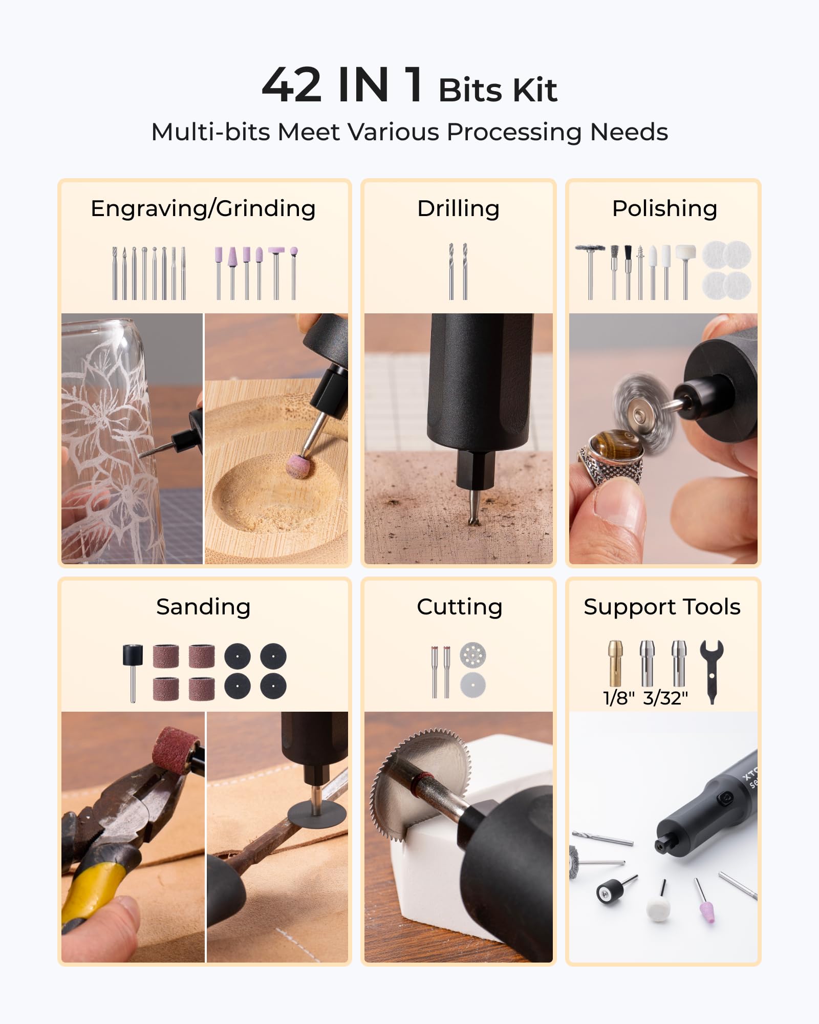xTool 42-in-1 Cordless Engraving Pen & Rotary Tool Kit - Multi-Purpose Engraver for Metal, Wood, Glass, Plastic - Large Capacity DIY Craft Tool with Mini Sander - Perfect for Jewelry Making, Wood Carving, Glass Etching & Home DIY Projects