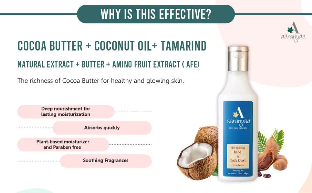 Aaranyaa Cocoa Butter & Coconut Oil Hand & Body Lotion - 250ml - Deep Moisturizing for Dry Skin - Paraben Free - Nourishes & Softens Skin - Perfect for Daily Hydration & After-Shower Care