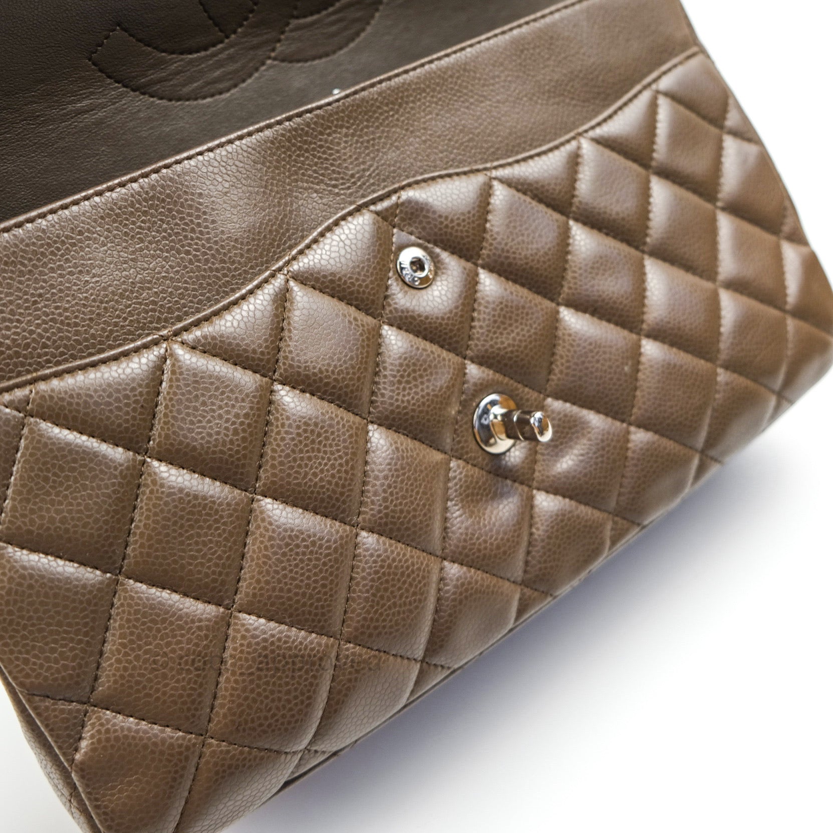 Chanel Classic Double Flap Quilted Jumbo Bag in Khaki Caviar Leather with Silver Hardware - Luxury Designer Handbag for Women, Perfect for Work, Evening Events & Everyday Use