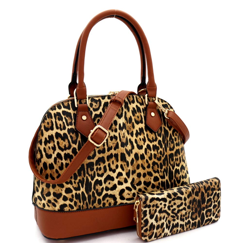 Trendeology Vegan Leather Leopard Print Satchel Purse - Stylish Animal Print Dome Handbag for Women | Perfect for Work, Travel & Everyday Use
