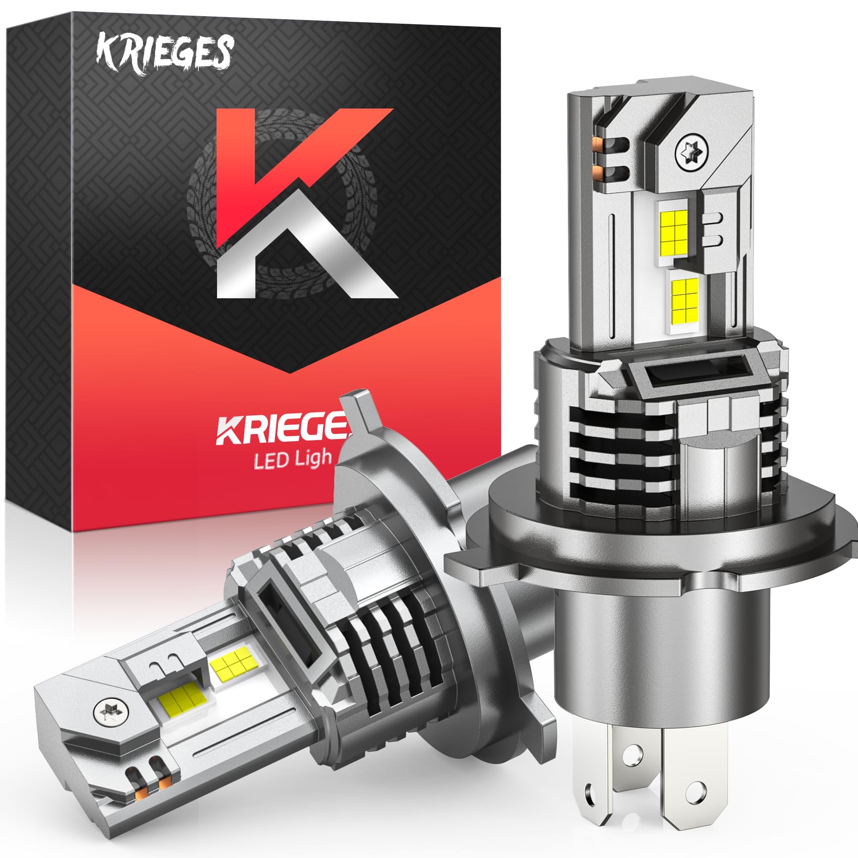 Krieges 2024 Upgraded H4/9003/HB2 LED Bulb - 24000LM Super Bright 600% Brighter Halogen Replacement - 1:1 Size H4 LED Bulb with Cooling Fan & 24Pcs Chips - Plug & Play Easy Installation - Pack of 2 - Perfect for Cars, Trucks, Motorcycles & Off-Road Vehicles