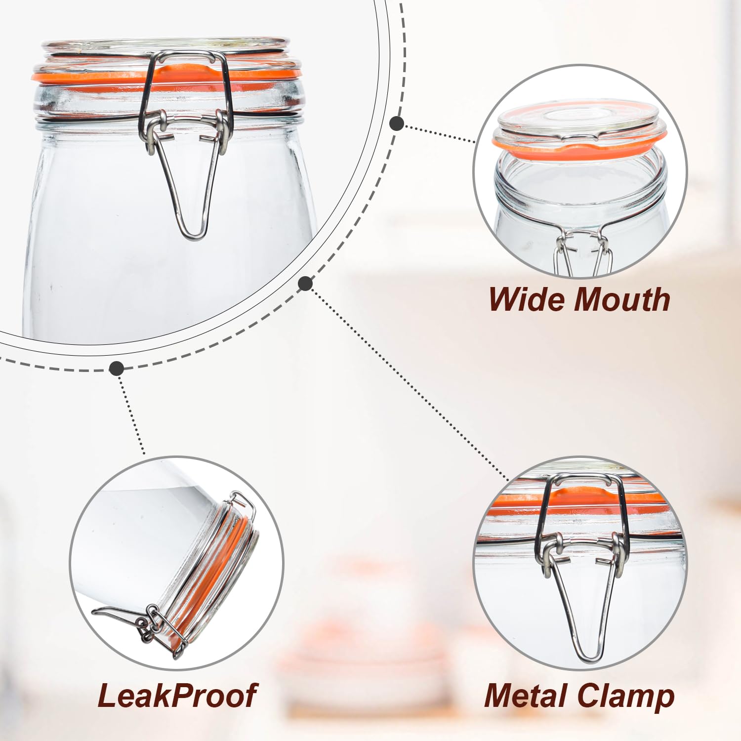 32 oz Wide Mouth Mason Jars, 4 Pack - Airtight Glass Canning Jars with Lids for Pickling, Fermenting, Food Storage & Meal Prep - Perfect for Homemade Jams, Sauerkraut, Dry Goods & Kitchen Organization