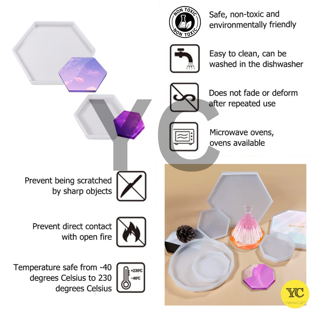 YellowCult™ 3D Resin Silicone Mold Set for DIY Crafts - 2 Piece Coaster Molds (1 Large & 1 Small Hexagonal) - Perfect for Resin Art, Soap Making, Chocolate Candies, Ice Cubes & Candle Making - Ideal for Home Decor, Gift Making & Creative Projects