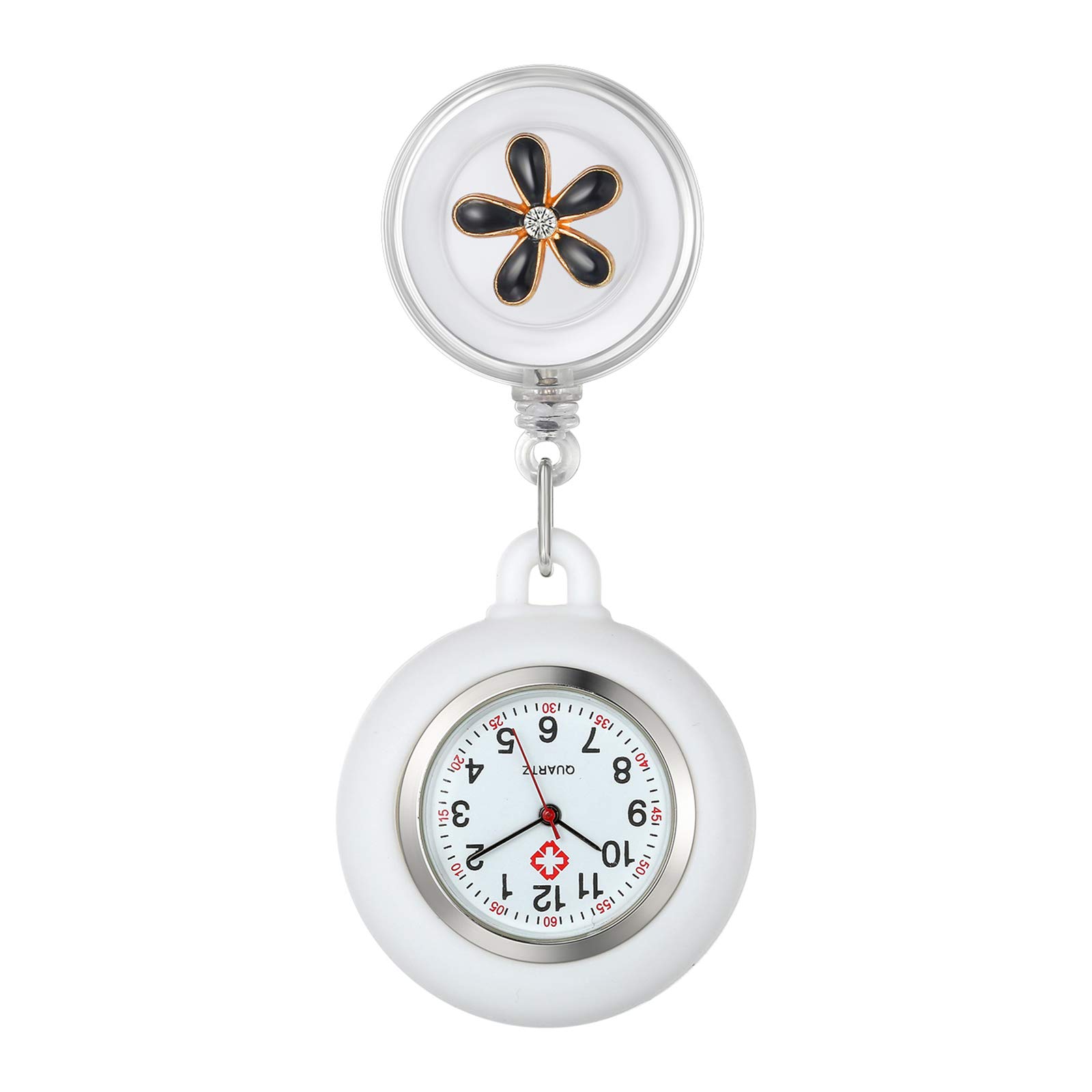 Lancardo Nurse Watch Clip-On - Stylish White Silicone Lapel Watch with Leaf Pattern for Medical Professionals | Perfect for Doctors, Nurses & Healthcare Workers | Attaches to Scrubs, Stethoscope or Badge Holder