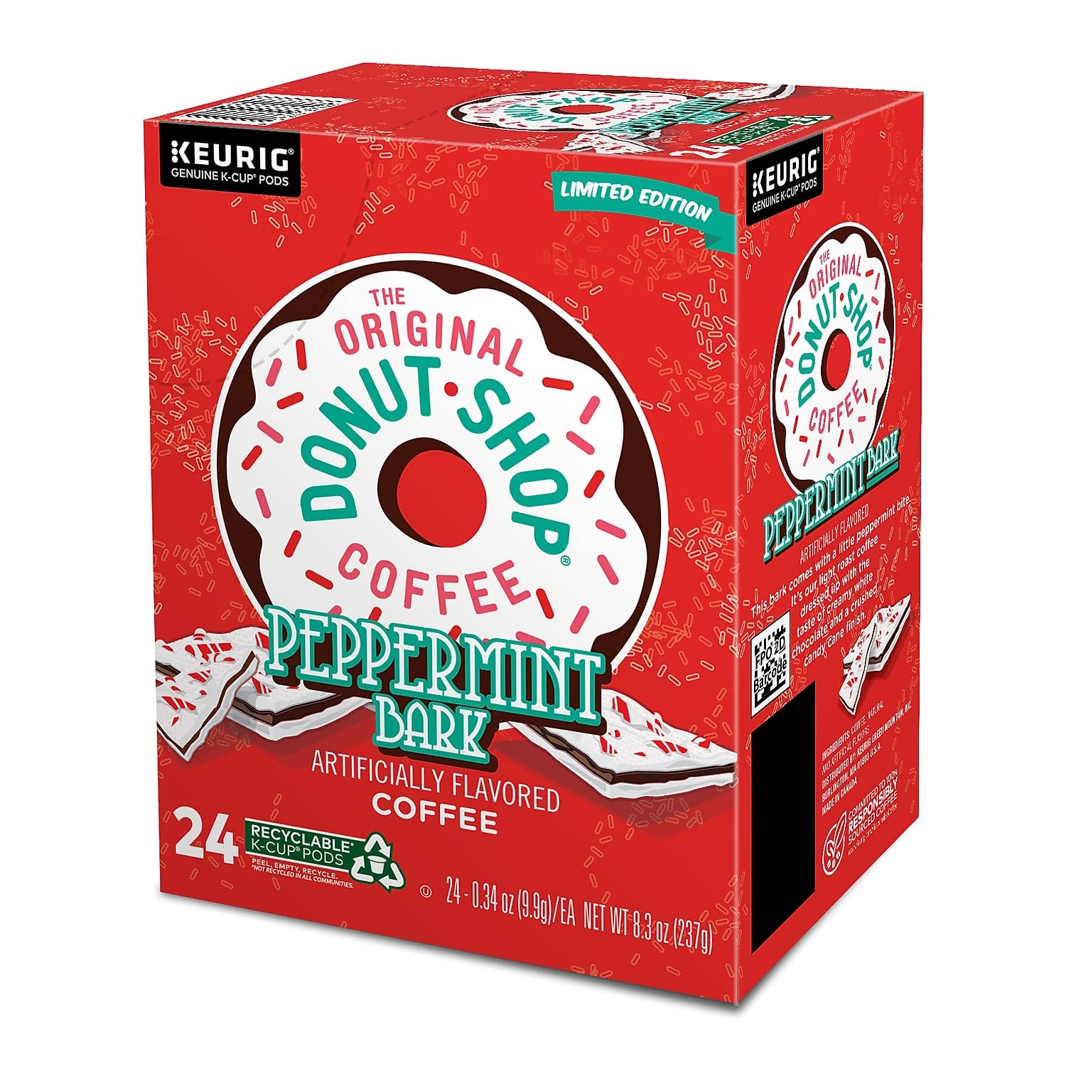 Original Donut Shop Peppermint Bark K-Cup Coffee Pods - 24 Count Box | Holiday Flavored Coffee for Keurig Brewers | Perfect for Christmas Gifts & Winter Mornings