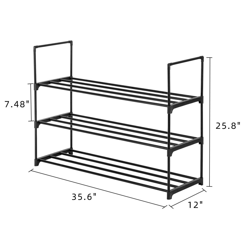 3-Tier Black Shoe Rack Storage Shelf Organizer for Entryway, Hallway, Closet & Bedroom - Space Saving Shoe Tower for Sneakers, Boots & Sandals - Perfect for Small Apartments & Home Organization