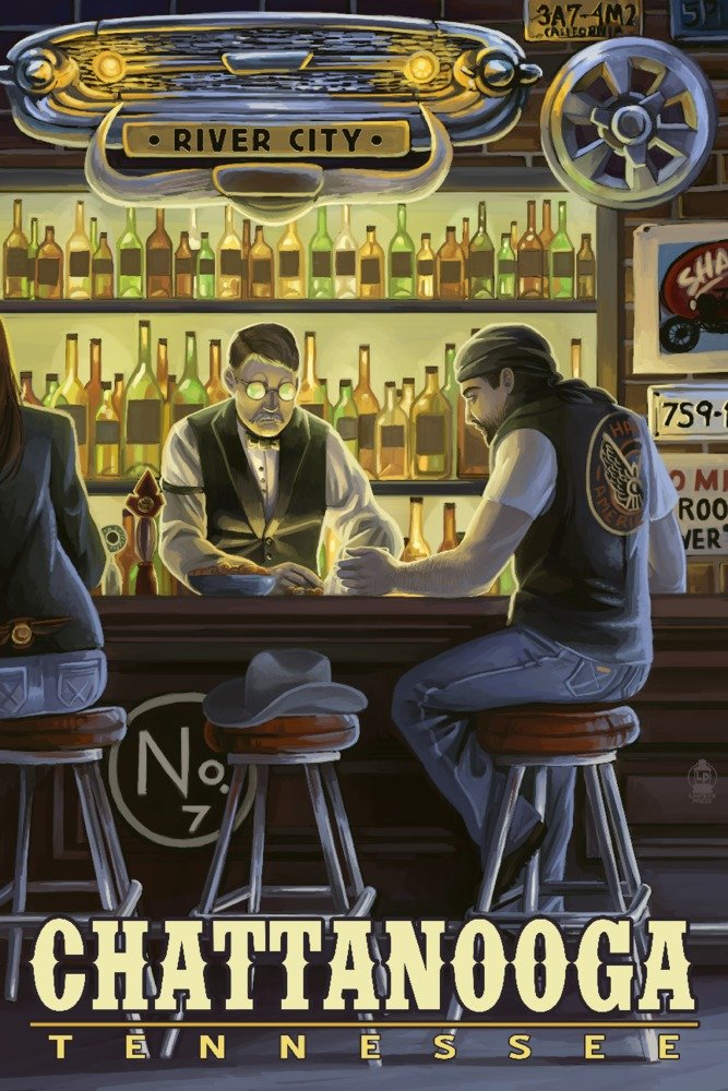 Lantern Press Chattanooga Tennessee Saloon Scene Wall Art Poster - 12x18 Inches Vintage Decor for Living Room, Bar & Office