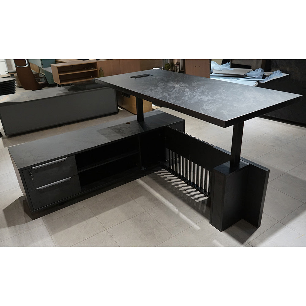 DAXTON 200cm Black Executive Desk with Left Return & Lift Mechanism - Perfect for Home Office & Professional Workspaces