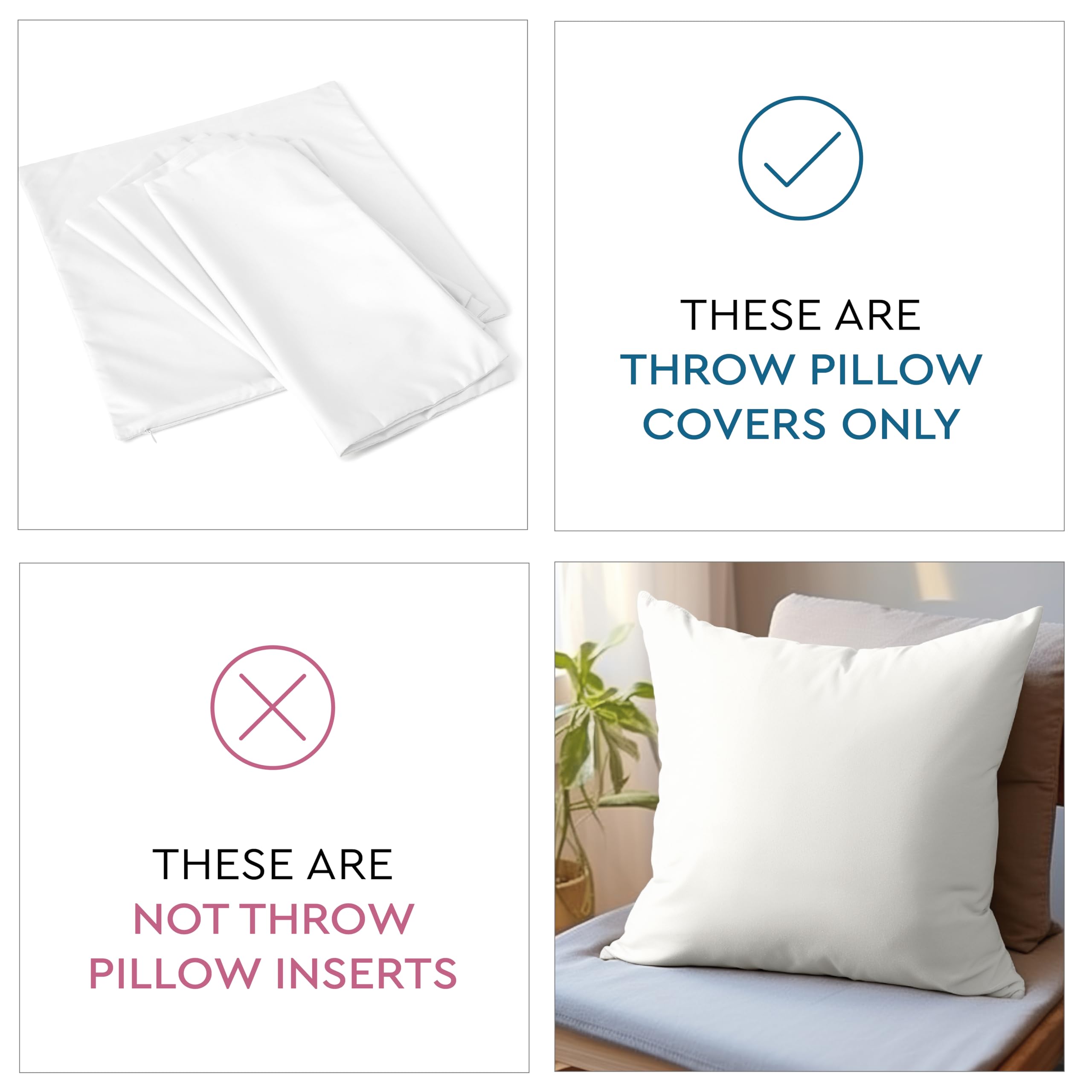Encasa XO Decorative Throw Pillow Covers 18x18 Inch Set of 2 - Soft Cotton Cushion Covers for Sofa, Bed & Living Room with Premium Zipper Closure | Home Decor Accent for Modern Farmhouse, Boho & Scandinavian Style Interiors
