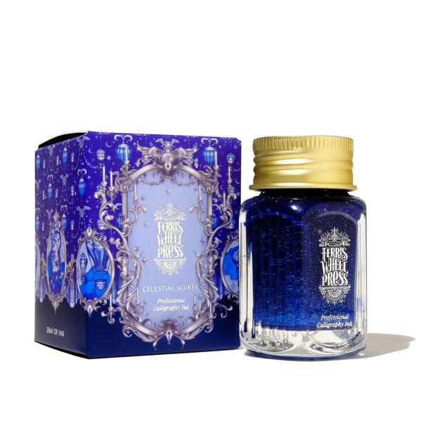 Ferris Wheel Press 28ml Fountain Pen Ink - Celestial Soiree Shimmering Blue for Calligraphy, Journaling & Artistic Writing