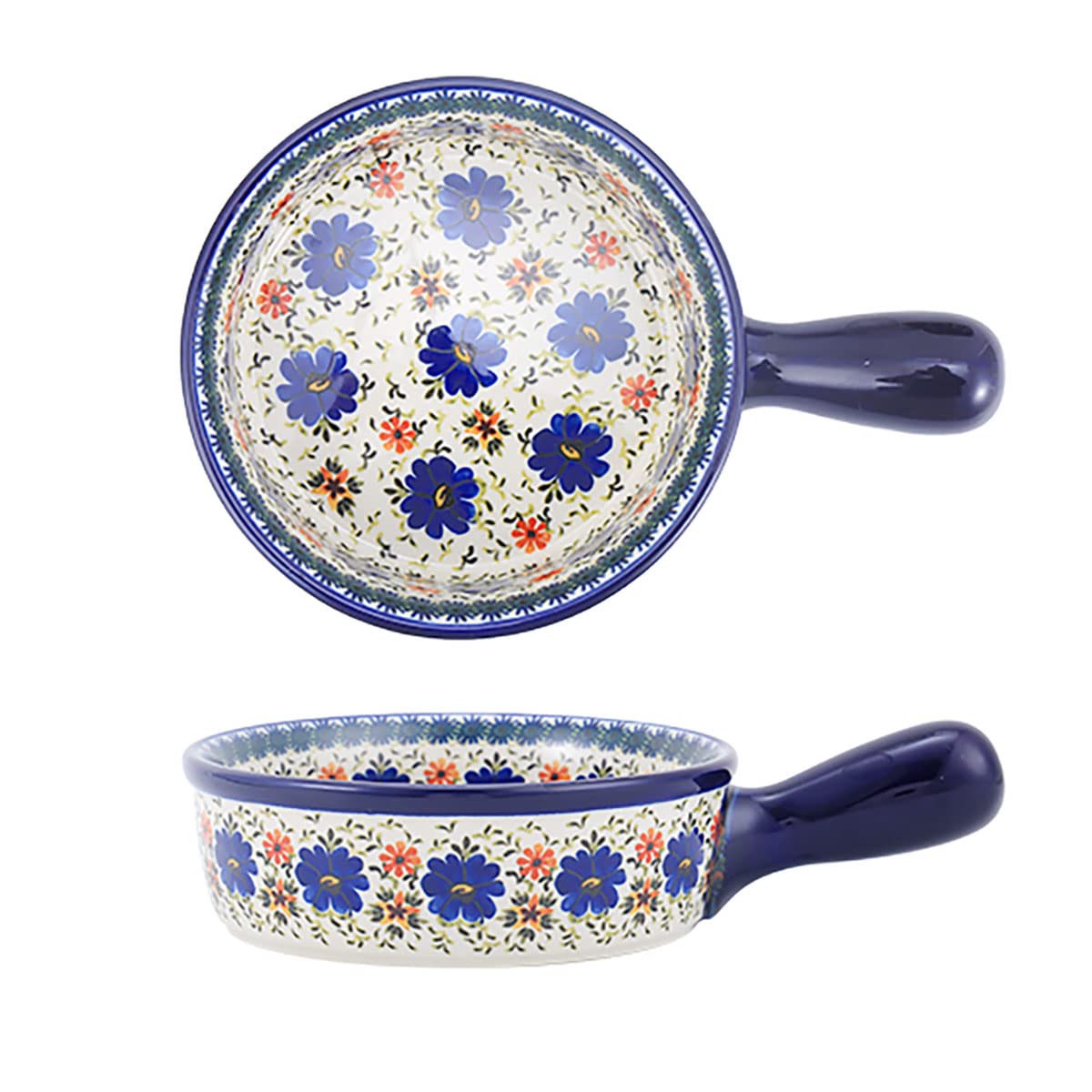 Vintage Blue Floral Ceramic Casserole Dish - 20oz Phalaenopsis Pottery Bakeware with Handles, Oven-Safe Lasagna Pan for Baking & Serving | Perfect for Family Dinners, Holiday Meals & Entertaining Guests