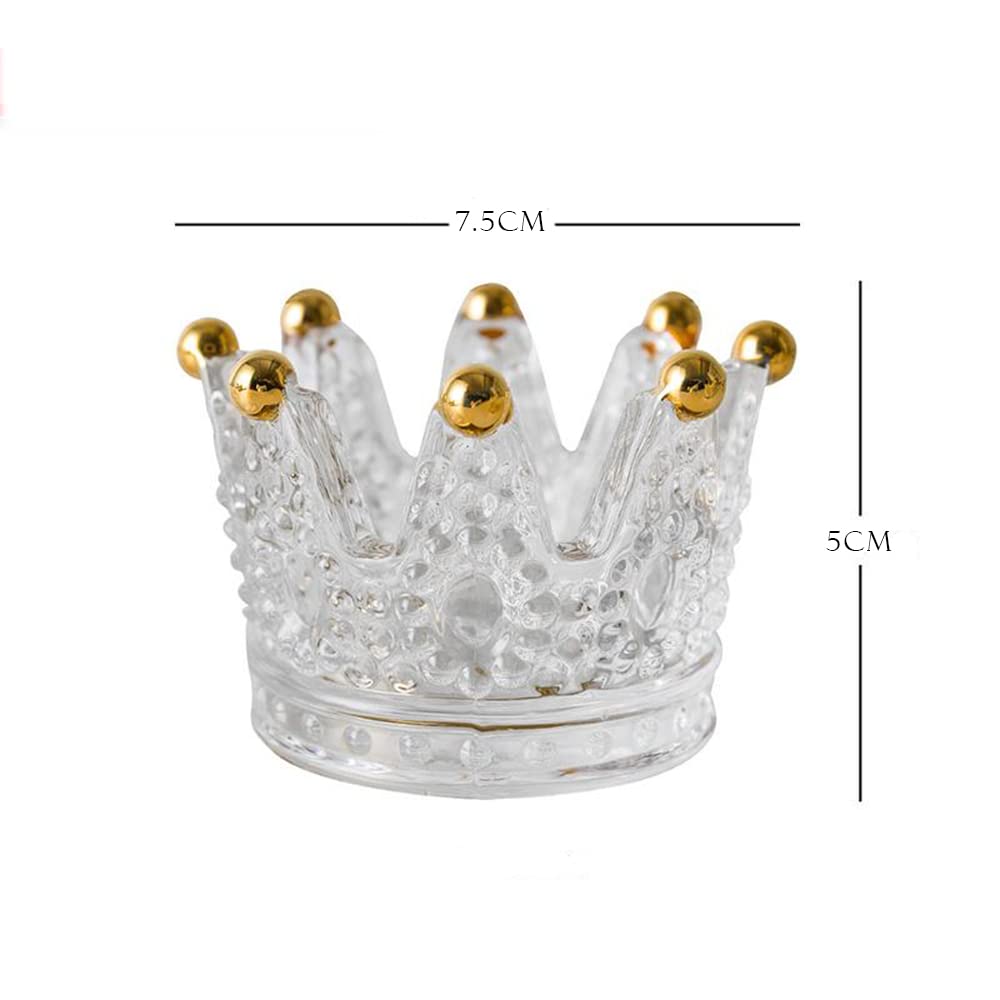 Elegant Crown-Shaped Crystal Glass Candle Holder Set of 2 - Perfect for Makeup Sponge Storage, Jewelry Display, Watch & Nail Art Organization | Wedding & Christmas Decor for Home, Party, and Gift Giving
