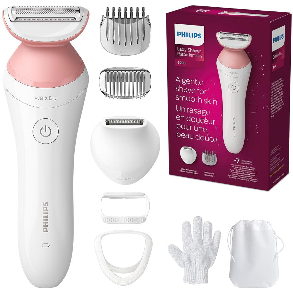 PHILIPS BRL146/00 Lady Shaver Series 6000 Cordless Wet & Dry Electric Razor for Women - Perfect for Travel, Gym & Quick Hair Removal at Home
