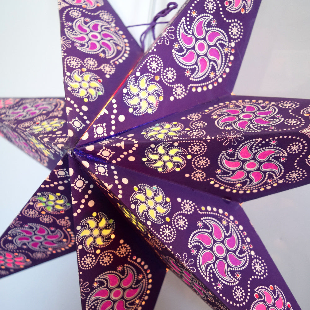 24-Pack Purple 7-Point Paper Star Lanterns - Hanging Wedding & Party Decorations for Indoor/Outdoor Events, Baby Showers & Festive Celebrations