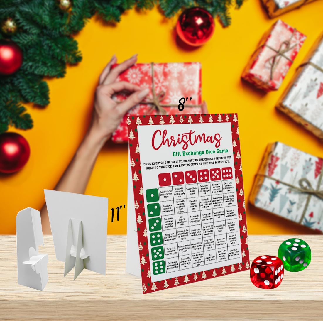 Exchange Dice Game Set with 2 Dice & Instruction Sign - Fun Christmas Party Game for Groups, Holiday Gift Swap Activity - Perfect for Family Gatherings & Office Parties (SDGE02)