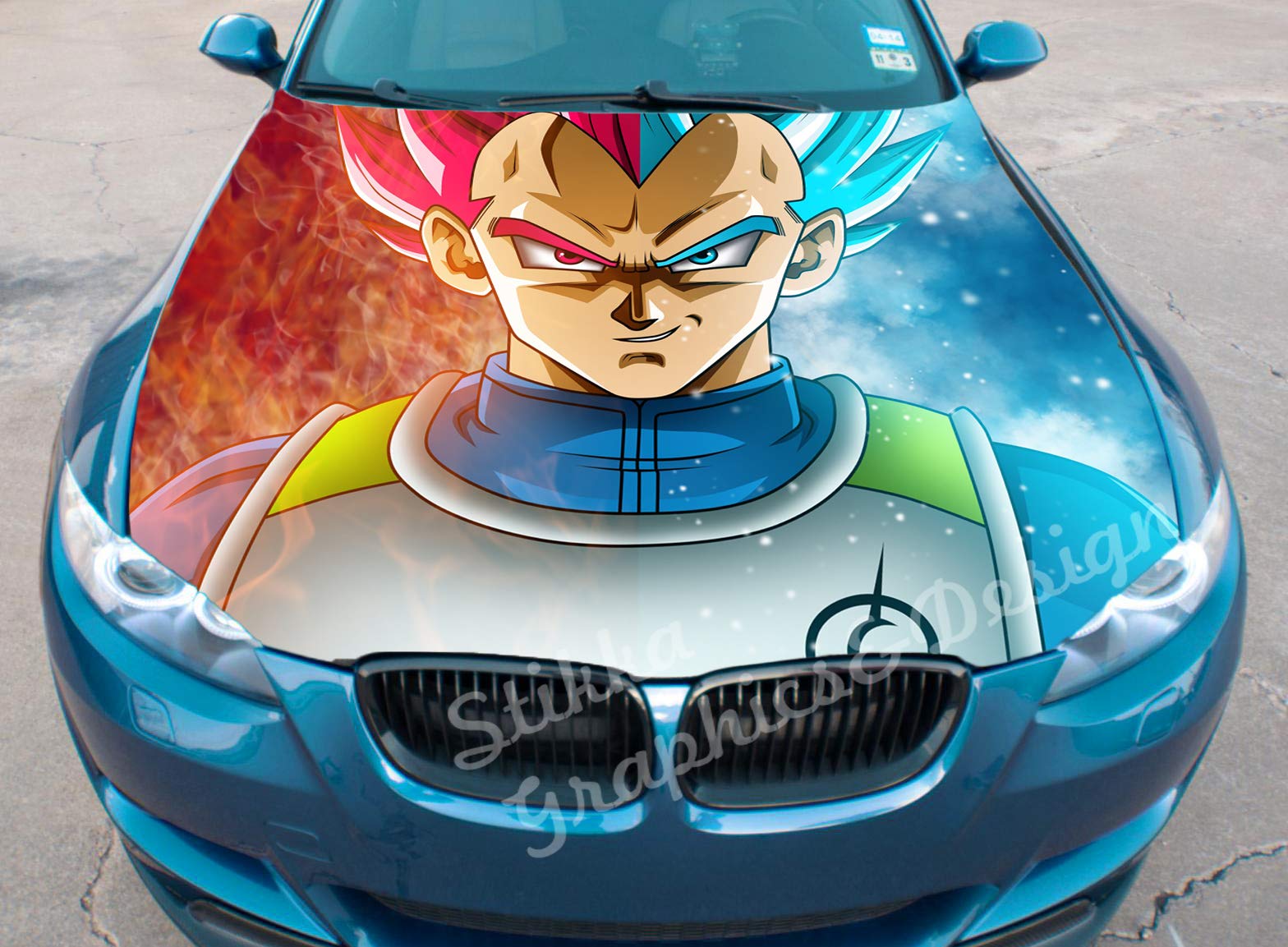 Premium Vinyl Car Hood Wrap - Full Color Anime Dragon Ball Vegeta Decal Sticker 54