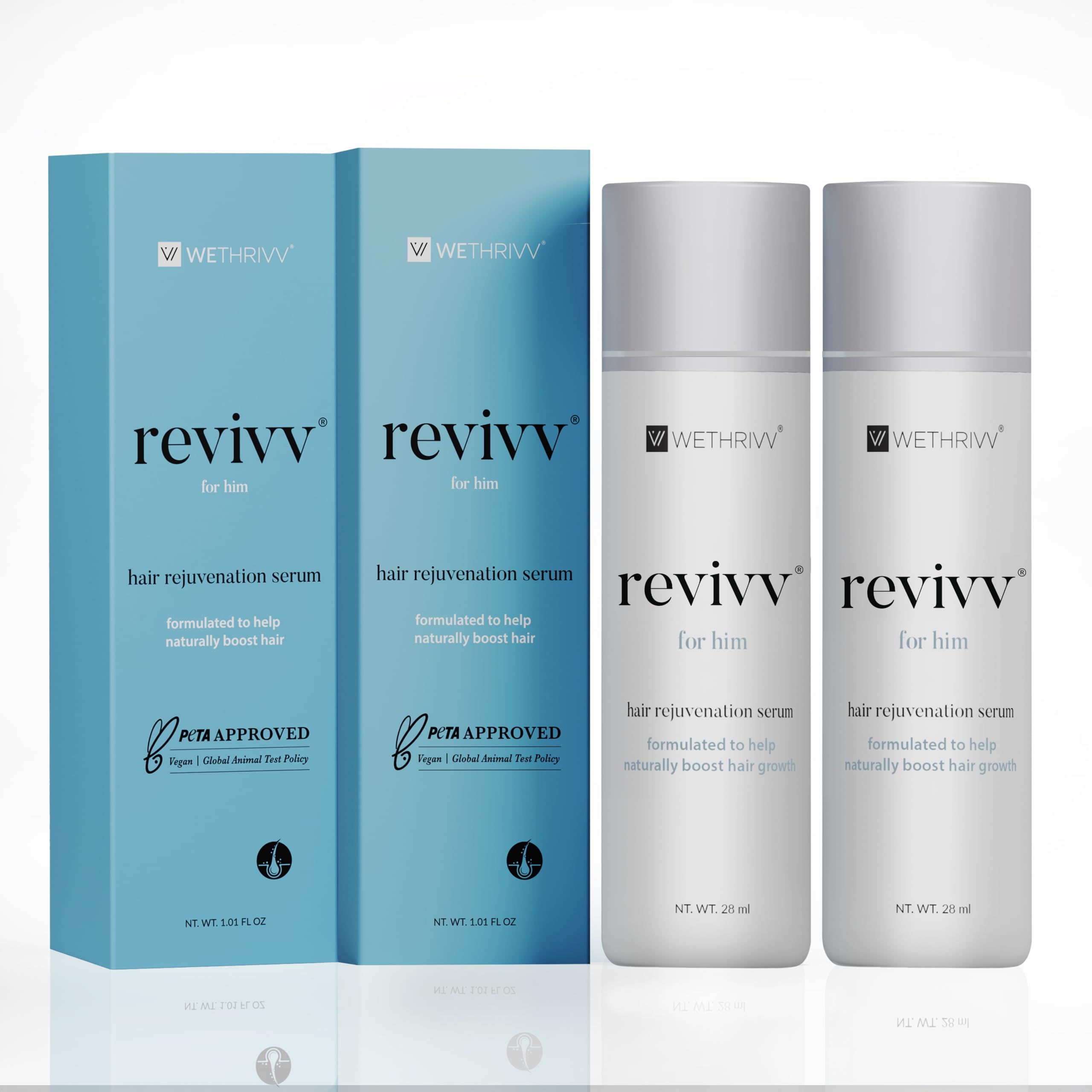REVIVV Hair Growth Serum for Men - 2-Pack (2 x 1oz) | 100% Natural Topical Solution for Thicker, Fuller Hair Regrowth | Dermatologist Recommended | 90-Day Supply | Perfect for Daily Use & Hair Care Routine