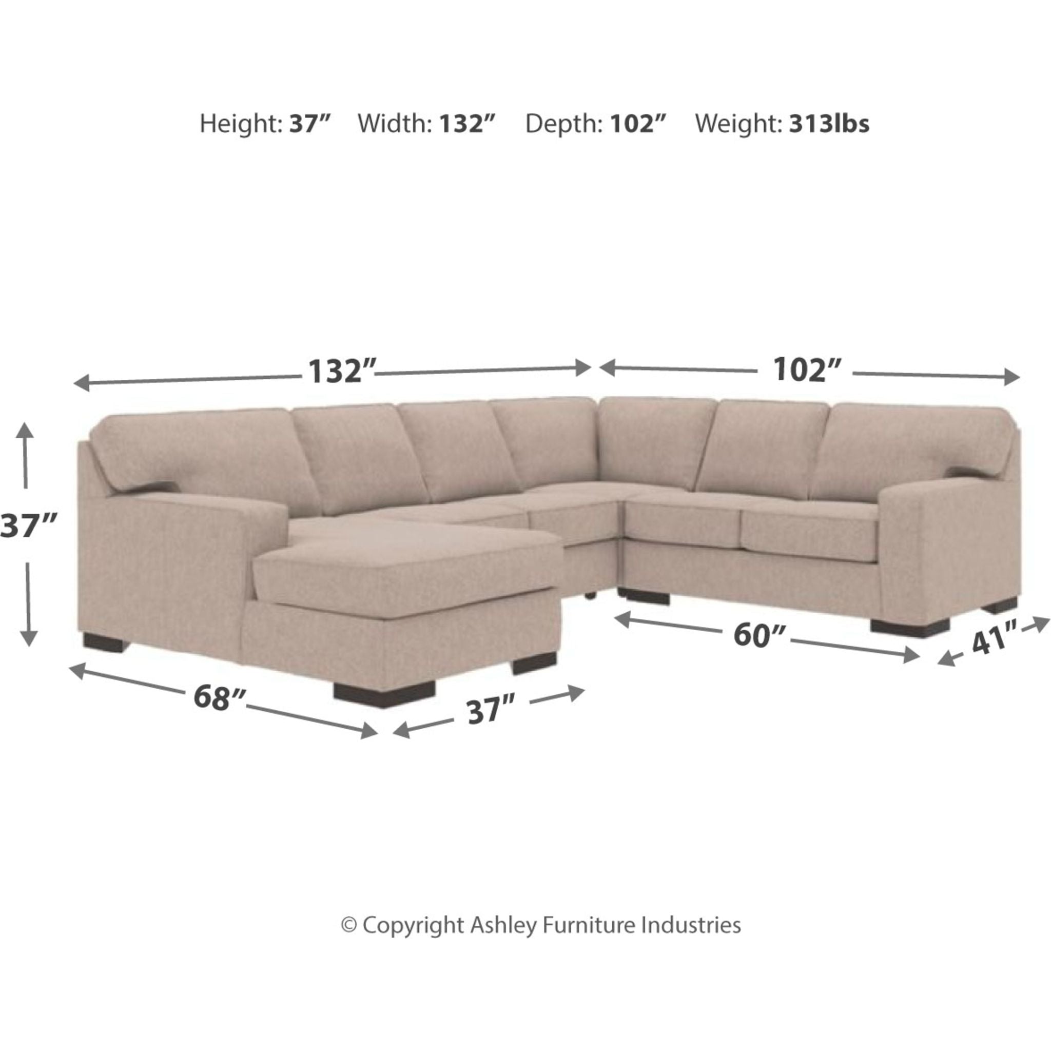 Ashlor Exclusive 4-Piece Sectional Sofa Set - Modern L-Shaped Couch with Chaise Lounge for Living Room, Family Room & Home Theater (Gray Fabric) | Comfortable & Stylish Furniture for Relaxing & Entertaining