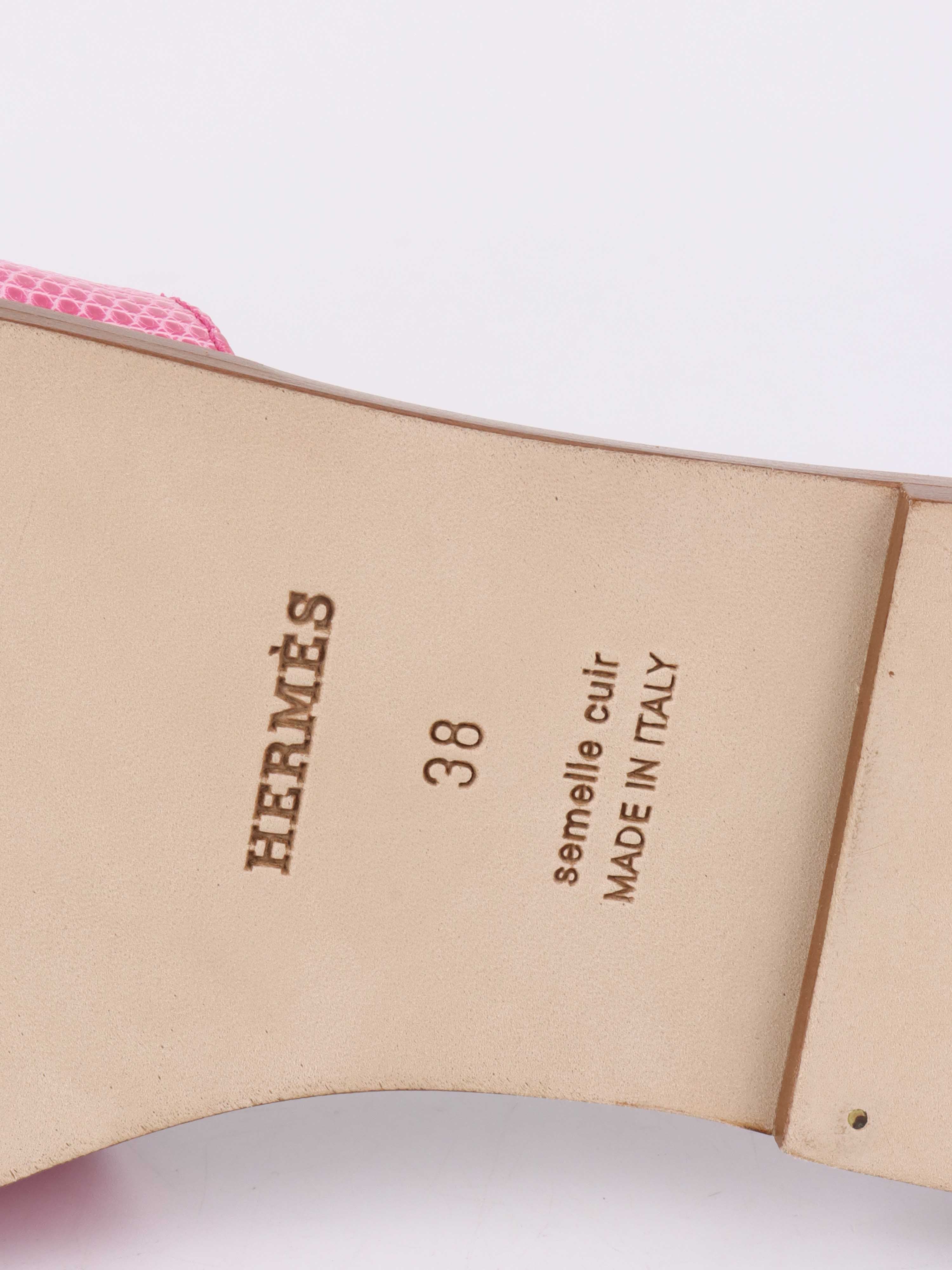 Hermes Oran Lizard Pink Sandals - Women's Luxury Leather Slides for Summer, Beach & Casual Outfits
