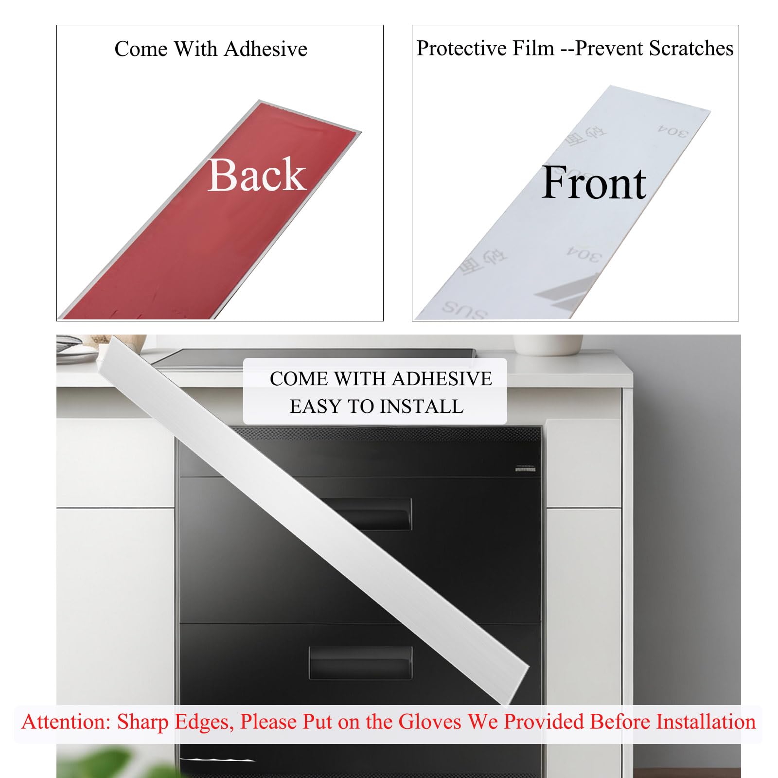 304 Brushed Stainless Steel Wall Oven Trim Kit - 4Pcs Self-Adhesive Metal Strips (30