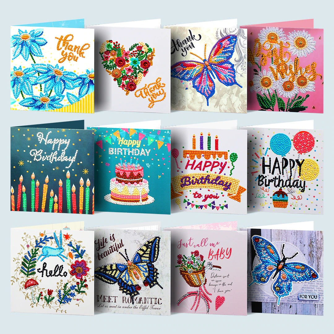 Premium Diamond Greeting Cards Set (12 Pack) - Elegant Blank Cards for Birthdays, Weddings & Special Occasions - Perfect for Handwritten Notes & Gift Giving