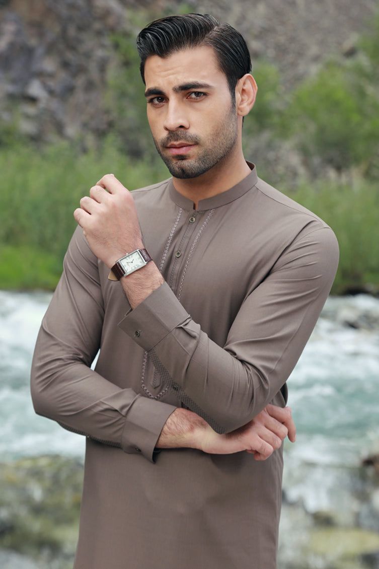 Elegant Blended Brown Shalwar Kameez by J. Junaid Jamshed - Traditional Pakistani Outfit for Weddings, Festivals & Special Occasions