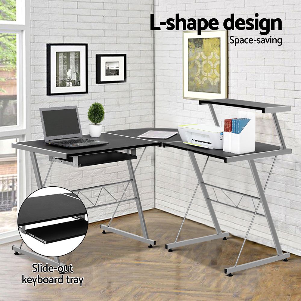 Black Metal Corner Pull-Out Table Desk - Space-Saving Home Office & Kitchen Workstation for Small Spaces