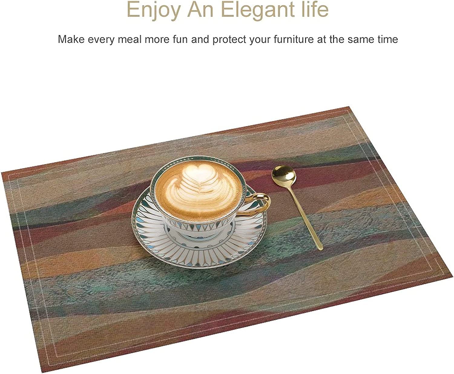 Southwestern Placemats Set of 4 - Heat Resistant & Washable Dining Table Mats with Travertine Sandstone Stripes & Turquoise Arizona Pattern - Perfect for Southwestern Decor, Kitchen, and Dinner Parties