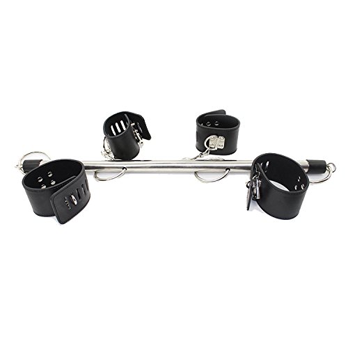 Premium Stainless Steel Adjustable Spreader Bar with Leather Restraints - Unisex BDSM Bondage Set for Couples (Handcuffs, Ankle Cuffs, Fetish Toys) - Perfect for Bedroom Play, Roleplay & Spicing Up Your Sex Life