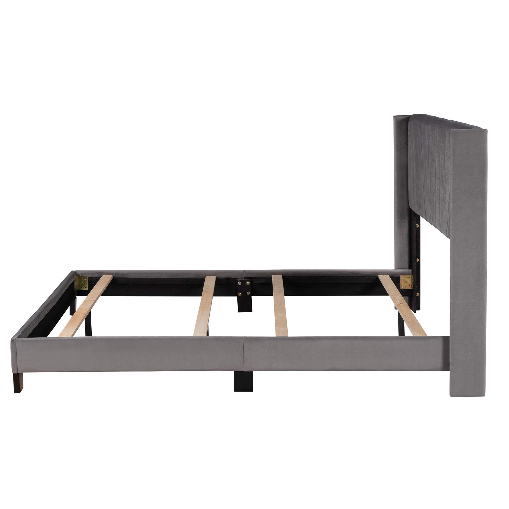 Velvet Upholstered Queen Size Platform Bed Frame with Wingback Headboard - Heavy Duty Metal Frame, No Box Spring Needed, Modern Bedroom Furniture (Gray) - Perfect for Master Bedrooms, Guest Rooms & Luxury Apartments