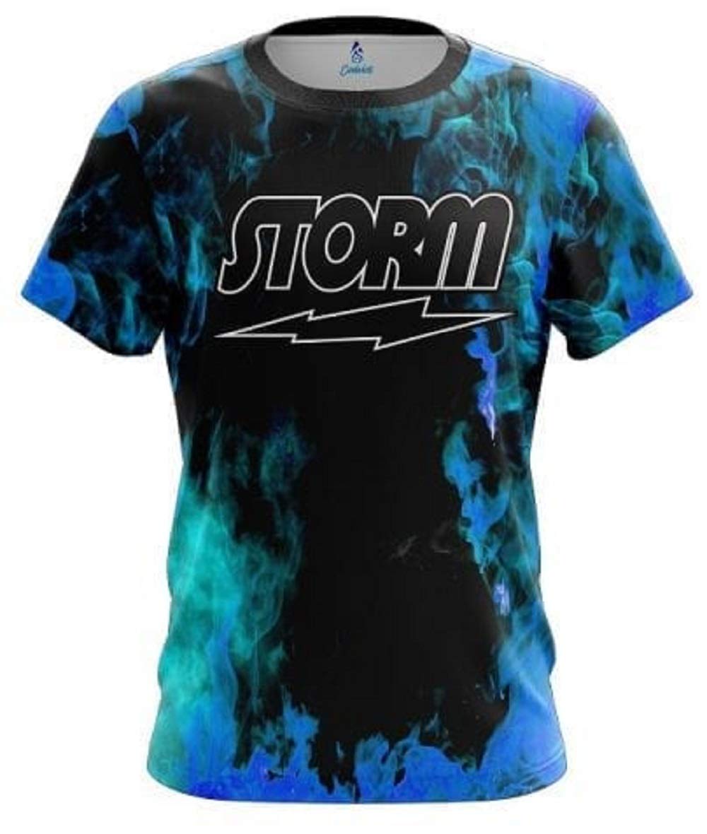 CoolWick Storm Blue Flame Bowling Jersey - Moisture-Wicking Performance Shirt for Bowlers - Perfect for League Play & Tournament Competitions