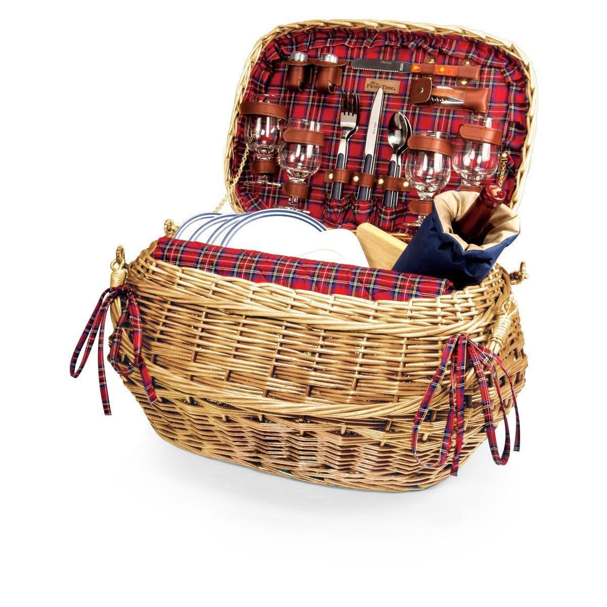 Camden Deluxe Picnic Basket - Premium Chestnut Brown Willow Wicker Picnic Hamper with Complete Dining Set | Perfect for Outdoor Picnics, Beach Trips & Romantic Dates