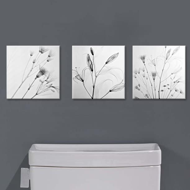 Abstract Gray and White Floral Canvas Wall Art - Modern Minimalist Bathroom Decor, Bedroom & Living Room Pictures - Waterproof Home Decoration for Kitchen, Office & Spa Relaxation Areas