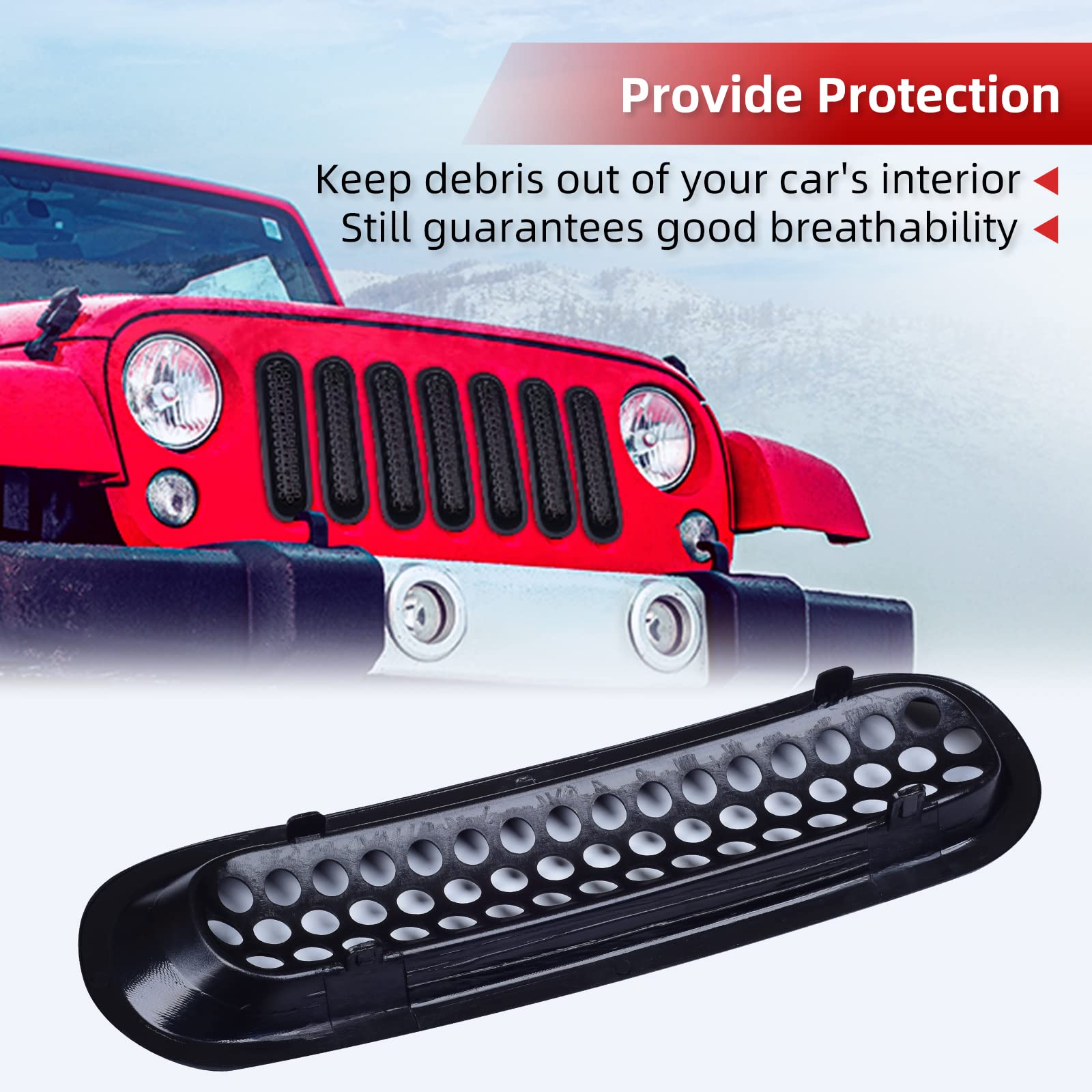 AggAuto Glossy Black 7-Piece Grille Inserts for Jeep Wrangler JK & JKU (2007-2018) - Front Mesh Grill Cover Accessories for Off-Road Protection & Style Enhancement