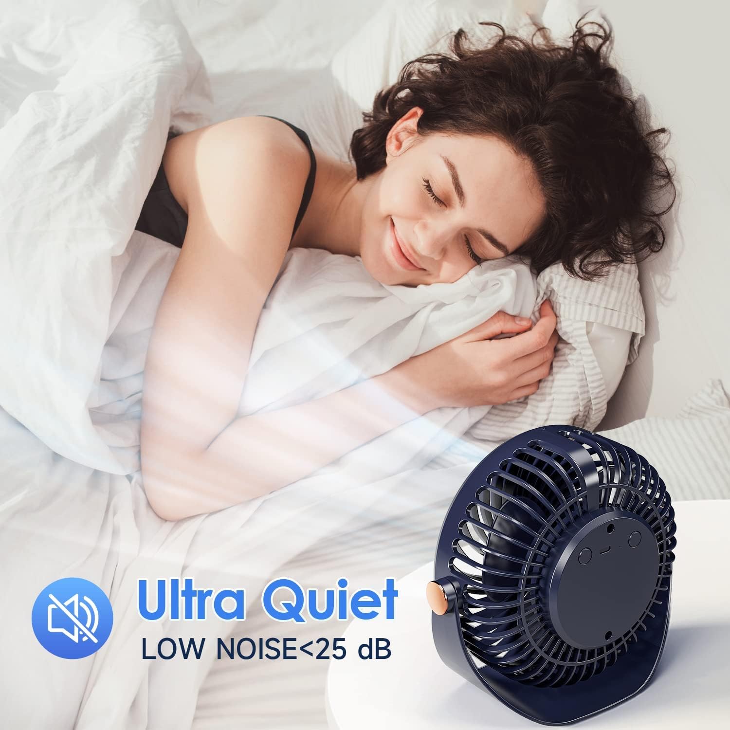 Silent USB Desk Fan - 5 Speed Adjustable Mini Portable Fan with 3600mAh Rechargeable Battery, 360° Rotation for Home Office Bedroom | Perfect for Work, Study & Sleep