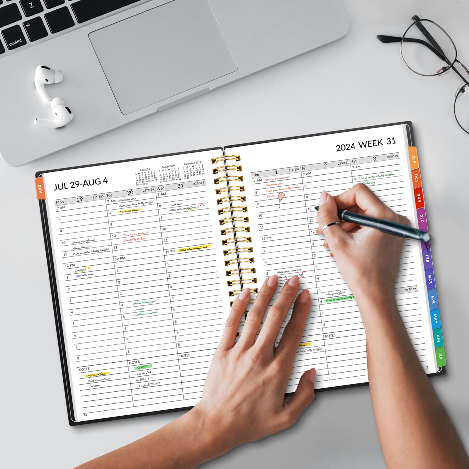 SUNEE 2024-2025 Academic Planner - 17 Month Weekly & Monthly Appointment Book with Hourly Schedule, Flexible Cover, Notes & Pocket (6.4