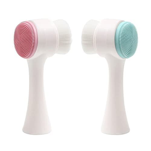 2-Pack Double-Sided Silicone 3D Face Cleaning Brush - Soft Manual Facial Washing Brush for Deep Cleansing & Exfoliation | Beauty Skin Care Tool for Blackheads & Makeup Removal (Pink) | Perfect for Daily Skincare Routine & Travel