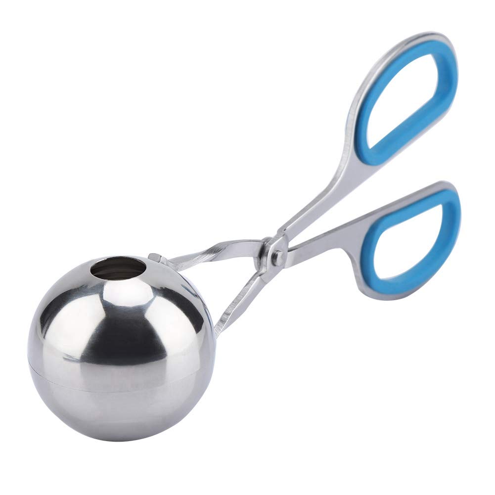 Non-Stick Stainless Steel Meatball Scoop & Ice Tongs - Rice Ball Maker, Cookie Scoop with Anti-Slip Rubber Handle (Blue) - Perfect for Cooking, Baking, and Ice Serving