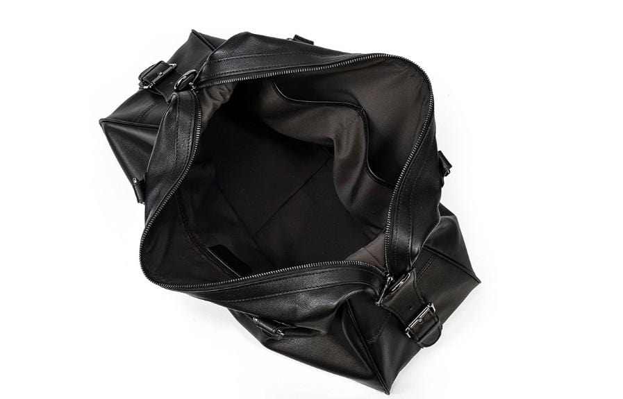 Premium Black Leather Travel Luggage Bag for Men & Women - Durable Carry-On Suitcase for Business Trips & Vacations