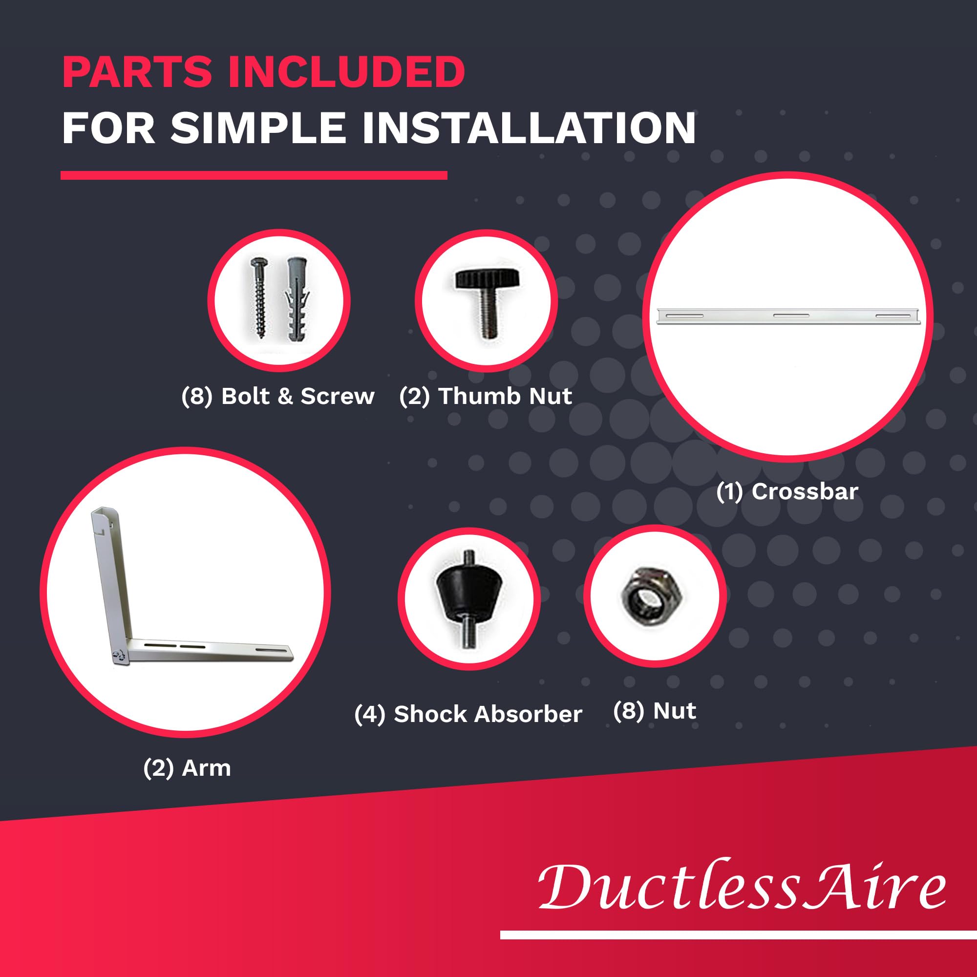 DuctlessAire Universal Heavy Duty Wall Mount Bracket for Mini Split, HVAC, Compressor & Heat Pump Systems (9000-36000 BTU) - Easy Installation Outdoor Mounting Kit for Home & Commercial Use