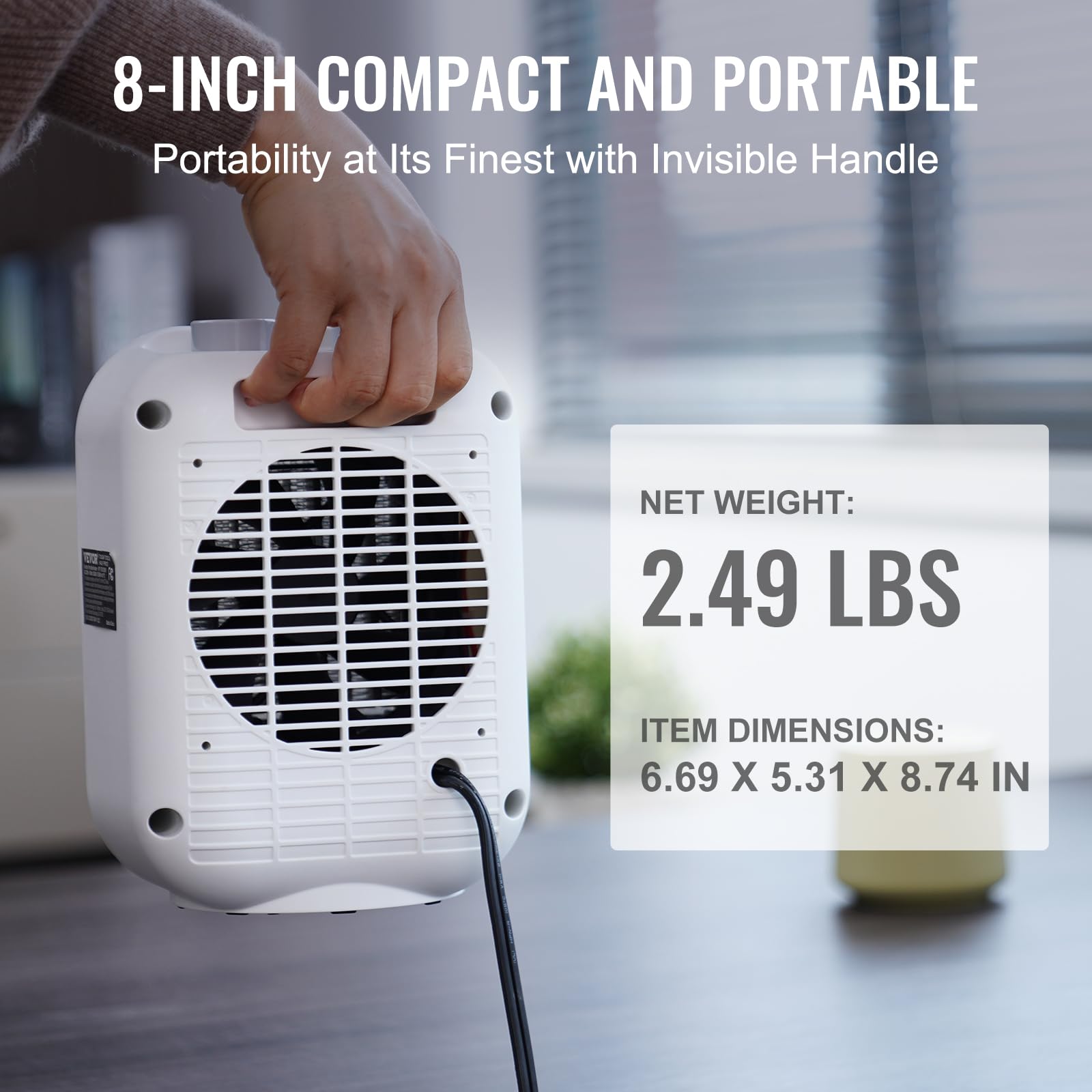 VEVOR 1000W/1500W Portable Electric Space Heater with Adjustable Thermostat - Quiet Ceramic Heater Fan with Tip-Over Protection & Flame Retardant PP - Perfect for Office, Desk & Indoor Use - Stay Warm While Working or Relaxing at Home