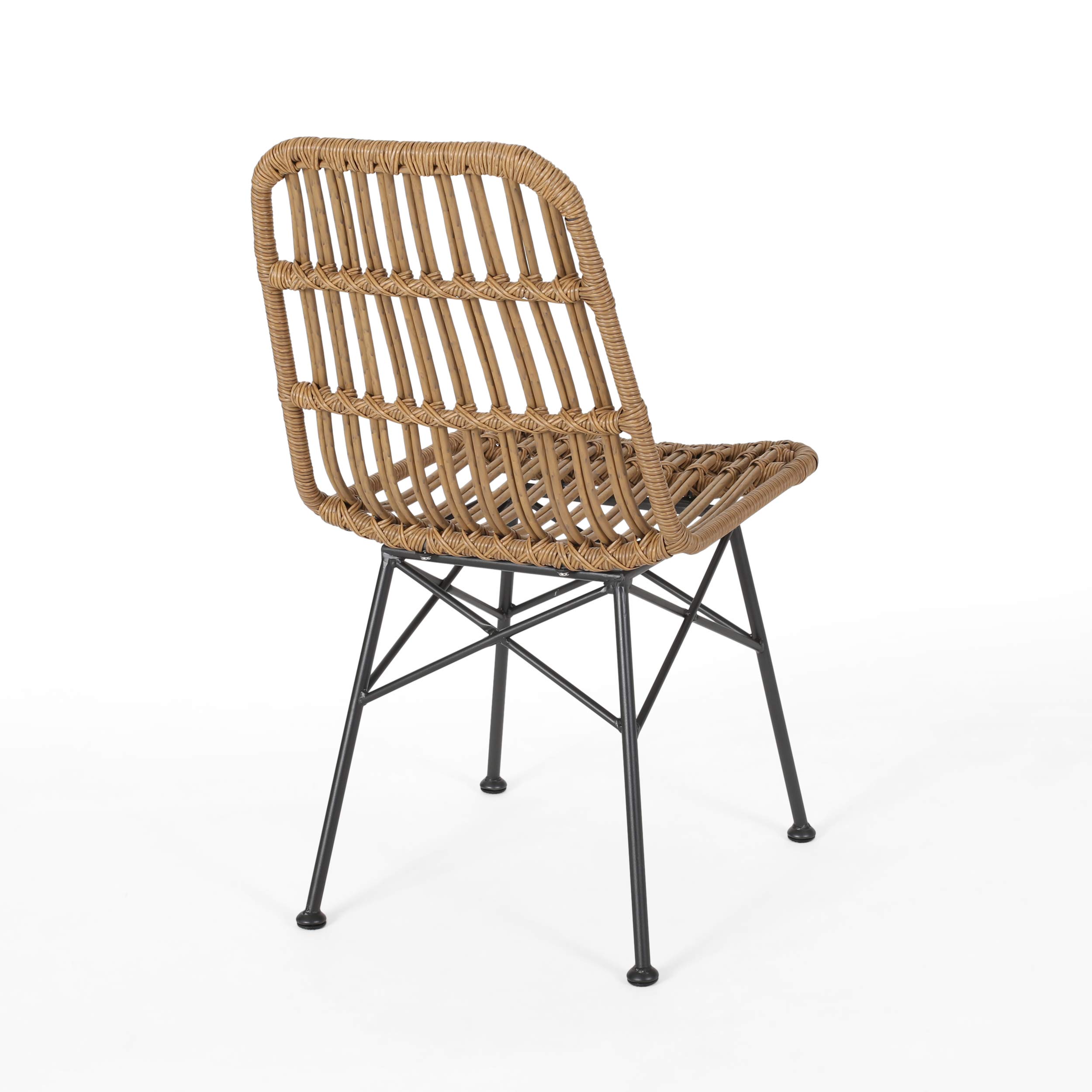 GDFStudio Outdoor Wicker Dining Chairs Set of 2 - Light Brown & Black Patio Furniture - Perfect for Backyard, Garden, and Poolside Dining
