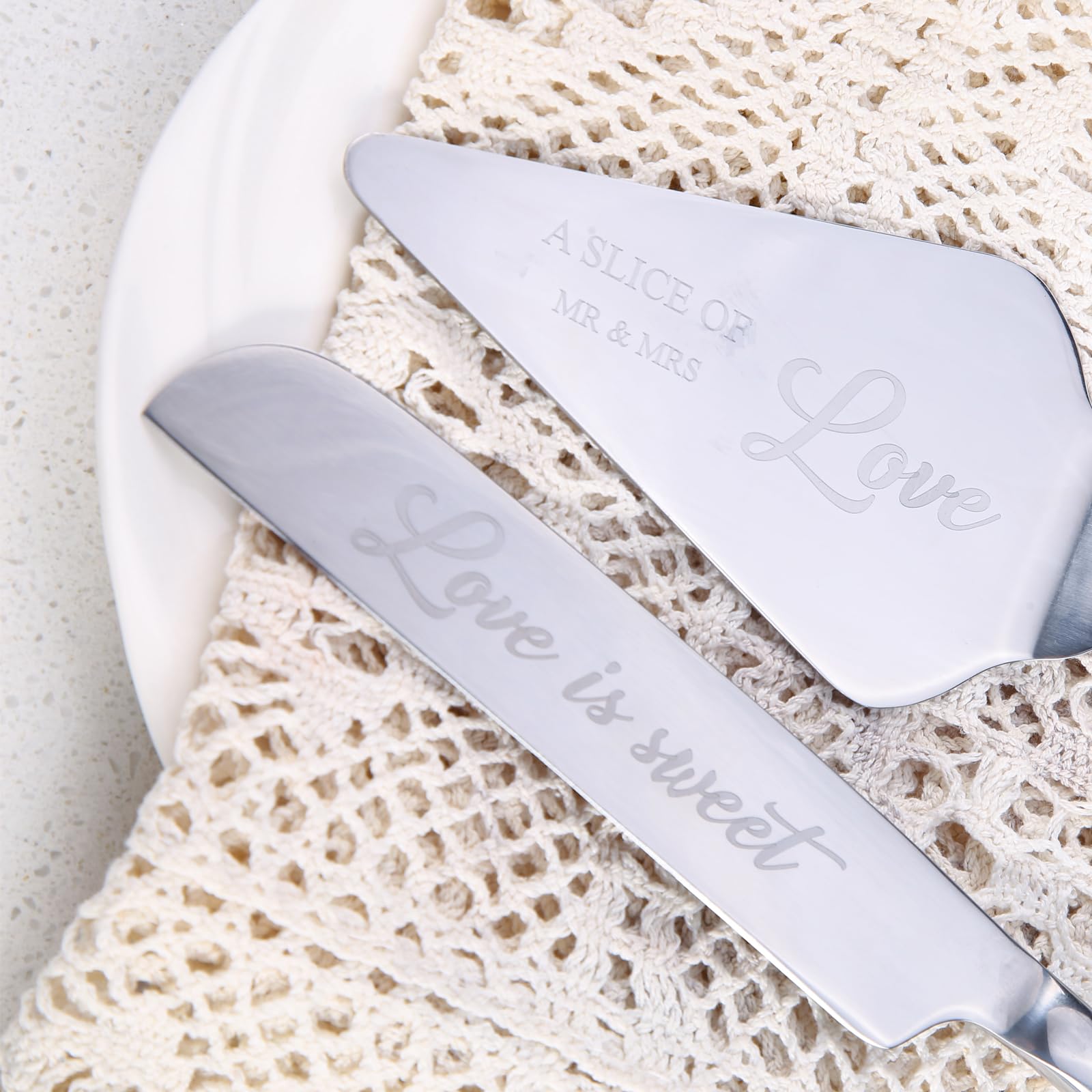 Elegant Silver Wedding Cake Knife and Server Set with Forks - 4 Piece Mr & Mrs Cake Cutting Set for Bride and Groom | Perfect for Wedding Ceremonies, Bridal Showers, Engagement, Anniversary & Birthday Gifts