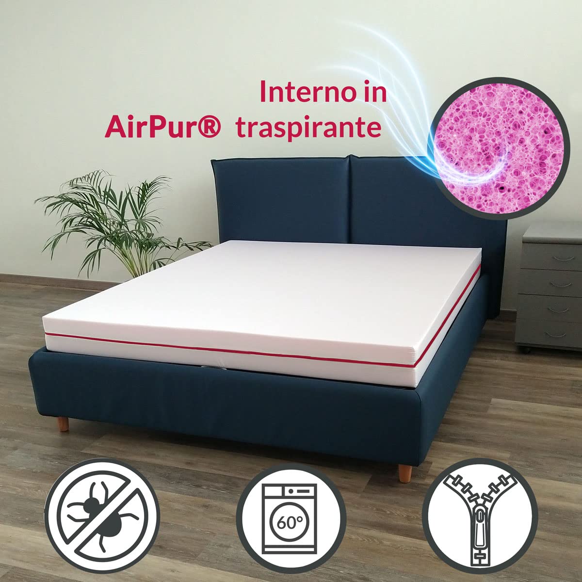 Orthopedic Hypoallergenic Mattress with High-Density AirPur® Interior & Removable Cover - 90x190cm, 15cm Height - Single Bed for Back Pain Relief & Allergy Sufferers | Perfect for Guest Rooms, Dormitories & Small Apartments